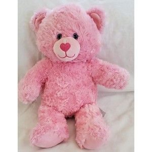 Build A Bear Pink Teddy Bear 16” Plush Stuffed Animal Toy Blue Eyes Heart Nose